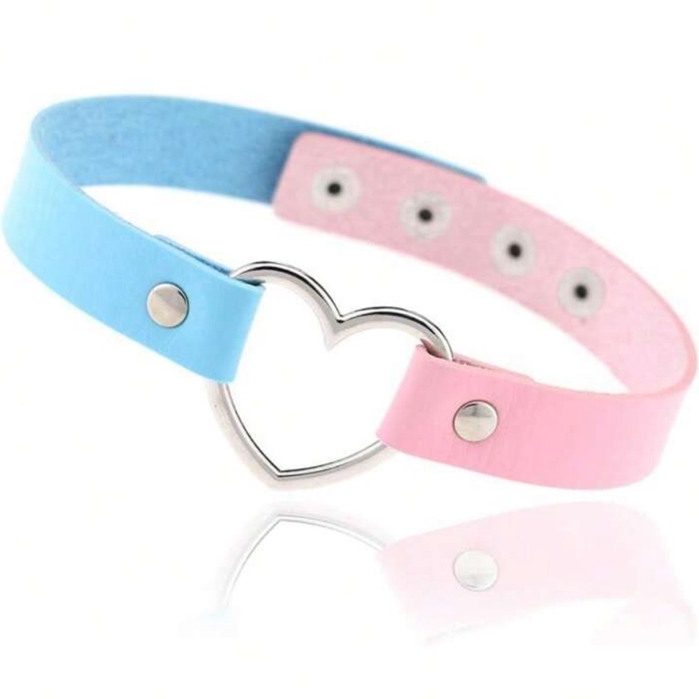 2/$10 NEW! Leather Heart Choker Adjustable Punk Goth Cute Collar Pink Blue